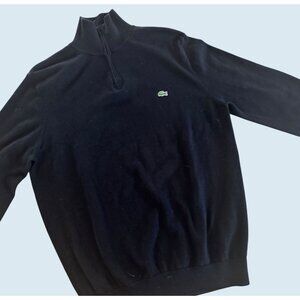 LACOSTE Black 1/4 Zip High Neck Pullover Sweater Size Large